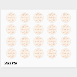 Whimsical Flowers Round Thank You Sticker Peach