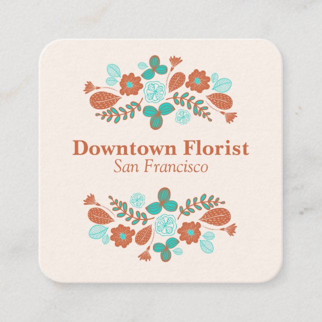 Whimsical Flowers Square Business Card (Front)
