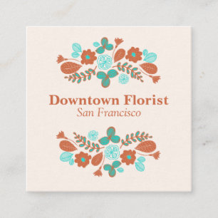 Whimsical Flowers Square Business Card