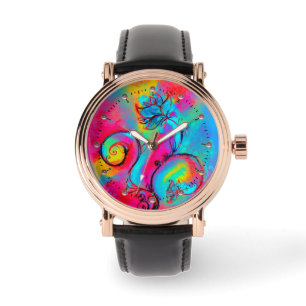 WHIMSICAL FLOWERS  teal blue pink yellow Watch