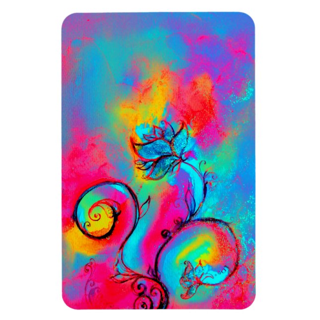 WHIMSICAL FLOWERS teal, pink yellow purple Magnet (Vertical)
