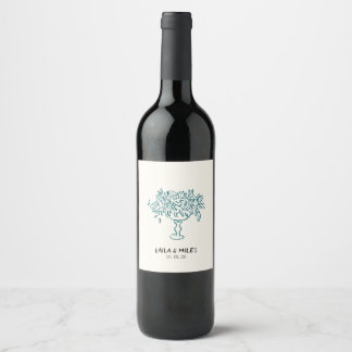 Whimsical flowers wedding hand drawn wine label
