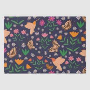 Whimsical Flowers with birds and butterflies Tissue Paper
