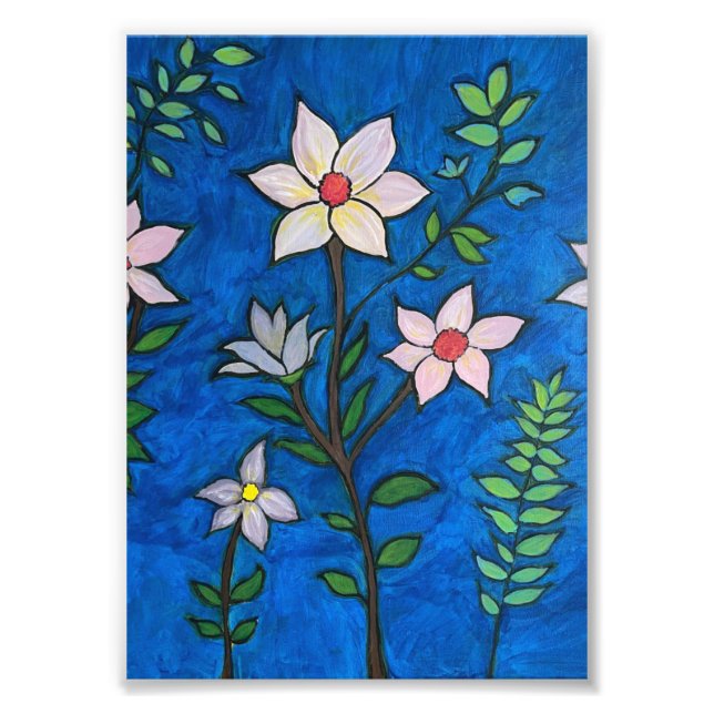 Whimsical Flowers with Blue Background  Photo Print (Front)