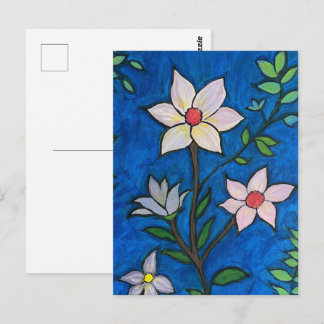Whimsical Flowers with Blue Background Postcard