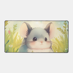 Whimsical Fluffy Chinchilla Sunny Spring Meadow Desk Mat