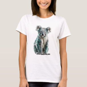 Whimsical Fluffy Koala Illustration with Teal Fur  T-Shirt