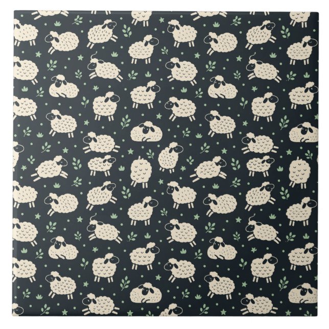 Whimsical Fluffy Sheep Pattern Tile (Front)