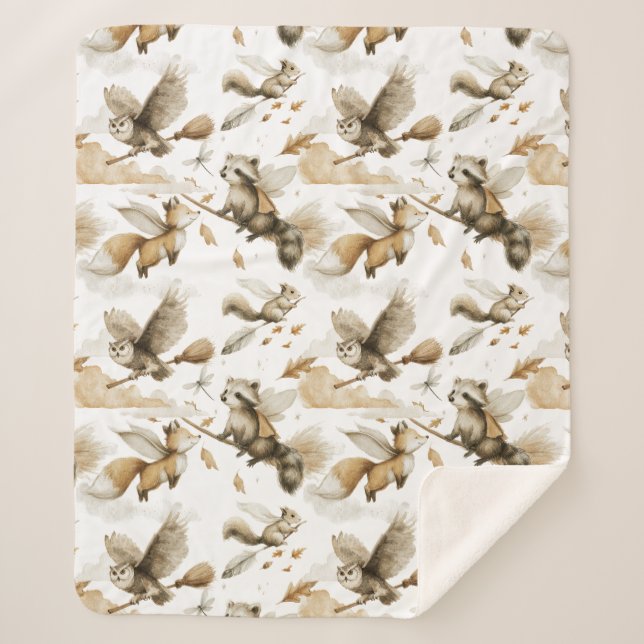 Whimsical Flying Animals Sherpa Blanket (Front)