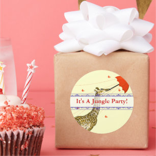 Whimsical Flying Giraffe Red Umbrella Stickers