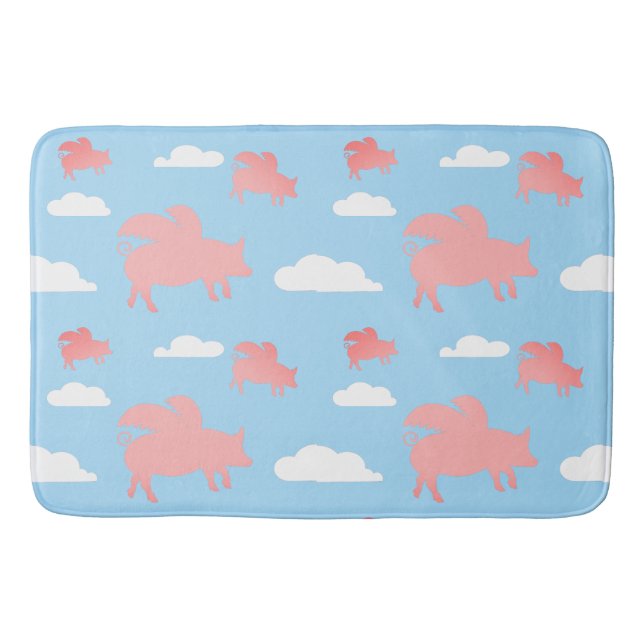 Whimsical Flying Pigs Bath Mat (Front)