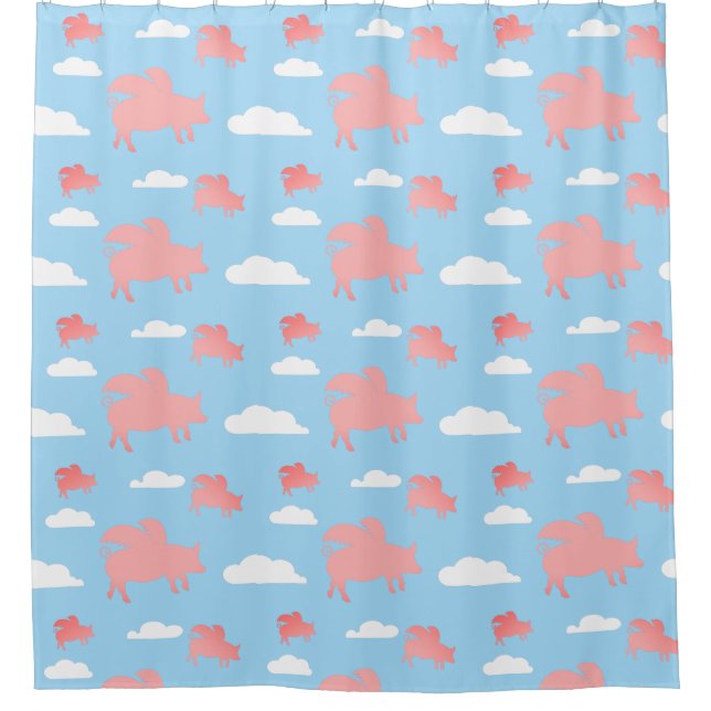 Whimsical Flying Pigs Shower Curtain (Front)