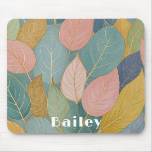 Whimsical Foliage: Pastel Leaves Mouse Mat