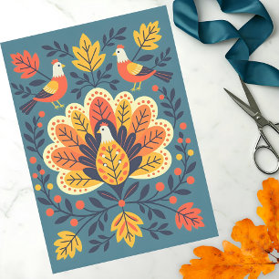 Whimsical Folk Art Autumn Birds and Leaves  Tissue Paper