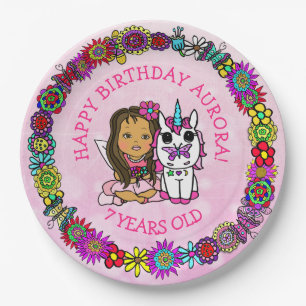 Whimsical Folk Art Fairy with Unicorn &  Butterfly Paper Plate