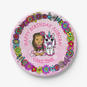 Whimsical Folk Art Fairy with Unicorn & Butterfly Paper Plate