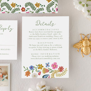Whimsical Folk Art Floral Wedding Details Enclosure Card