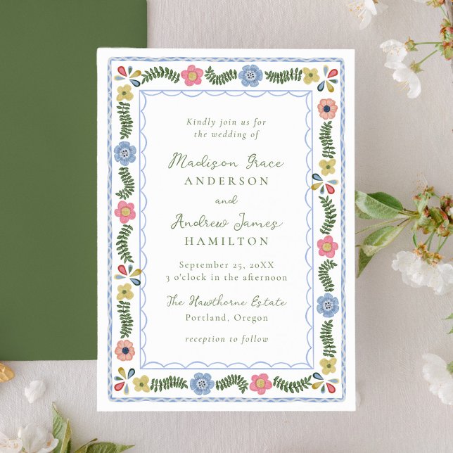 Whimsical Folk Art Floral Wedding Invitation (Creator Uploaded)