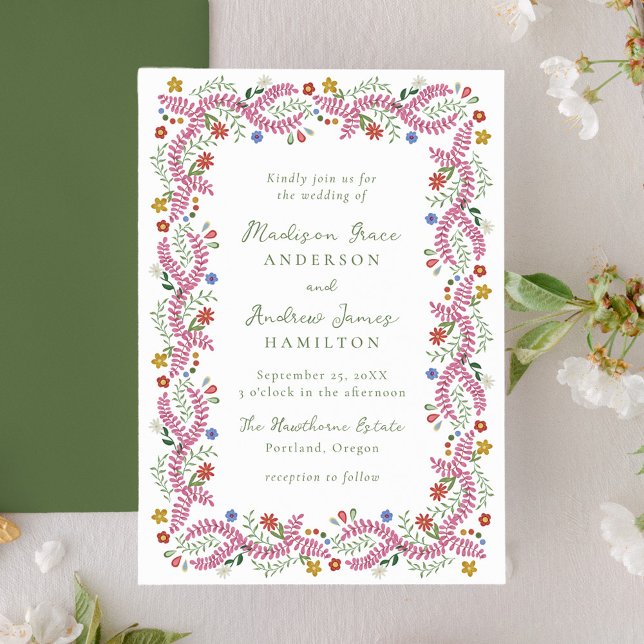 Whimsical Folk Art Floral Wedding Invitation (Creator Uploaded)