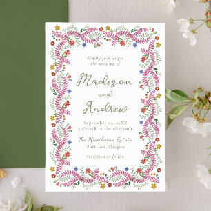 Whimsical Folk Art Floral Wedding Invitation