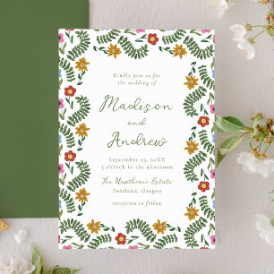 Whimsical Folk Art Floral Wedding Invitation