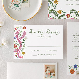 Whimsical Folk Art Floral Wedding RSVP Card