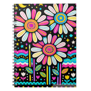 Whimsical Folk Art Flowers Colorful Notebook