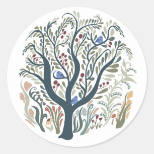 Whimsical Folk Art Forest Earth Tone Round Sticker