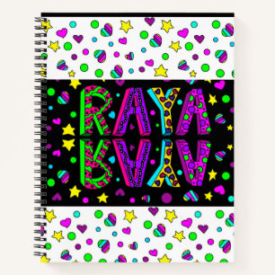 Whimsical Folk Art Girl's Name Raya Notebook