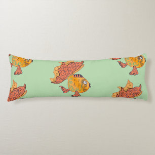 Whimsical Folk Art Goldfish Boho Swirl Fantasy Body Cushion