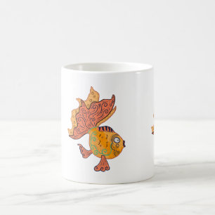 Whimsical Folk Art Goldfish Boho Swirl Fantasy Coffee Mug