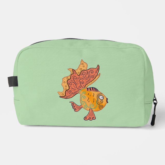 Whimsical Folk Art Goldfish | Boho Swirl Fantasy Dopp Kit (Front)