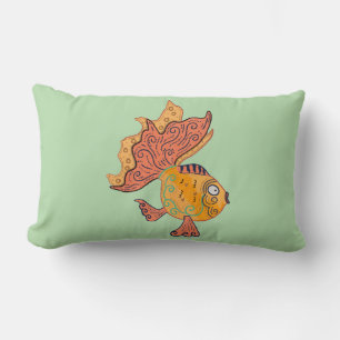 Whimsical Folk Art Goldfish Boho Swirl Fantasy Lumbar Cushion