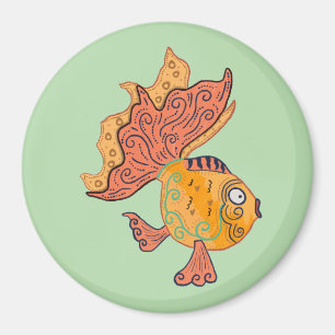 Whimsical Folk Art Goldfish Boho Swirl Fantasy Magnet