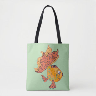 Whimsical Folk Art Goldfish Boho Swirl Fantasy Tote Bag