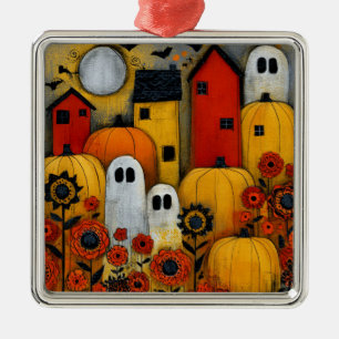 Whimsical Folk Art Halloween Patch Metal Tree Decoration