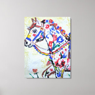 Whimsical Folk Art Horse Expressionist Canvas Print