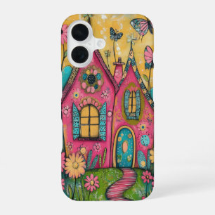 Whimsical Folk Art Houses iPhone 16 Case
