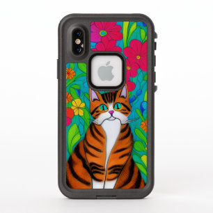 Whimsical Folk Art Orange and Black Striped Cat