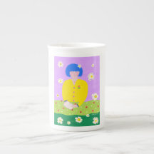 Whimsical Folk Art Reading Girl Colourful