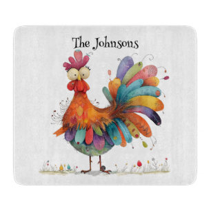 Whimsical Folk Art Rooster Farmhouse Kitchen Decor Cutting Board