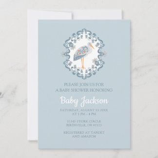 Whimsical Folk Art Stork | Baby Shower Invitation
