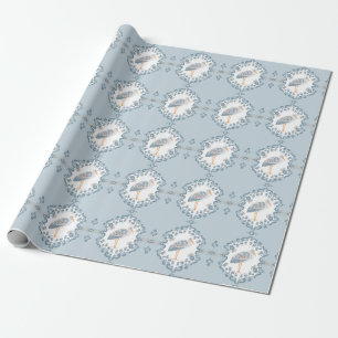 Whimsical Folk Art Stork   Baby Shower Wrapping Paper