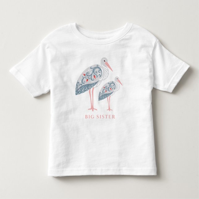 Whimsical Folk Art Stork | Big Sister Toddler T-Shirt (Front)
