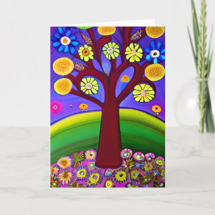 Whimsical Folk Art Style Tree   Thinking of You Card