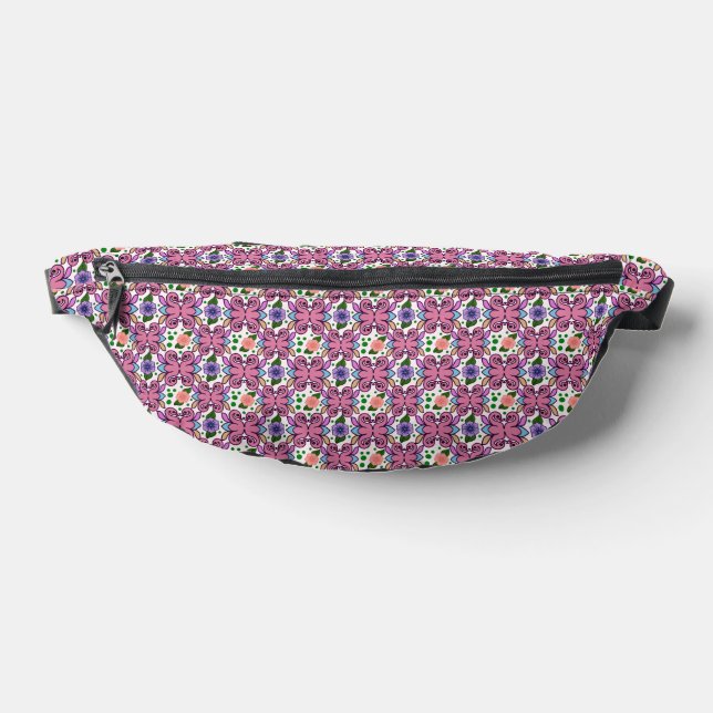 Whimsical Folk Bird Floral Pattern Bum Bags (Lay Down)