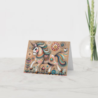 Whimsical folk bohemian vibe unicorn thank you card