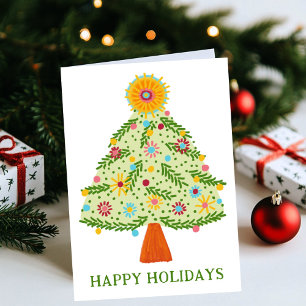 Whimsical Folk Christmas Tree CUSTOM HOLIDAY Card