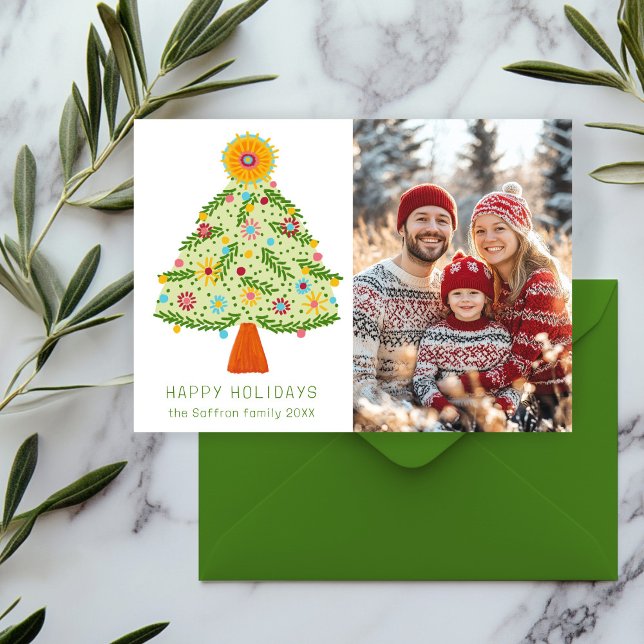 Whimsical Folk Christmas Tree CUSTOM PHOTO Holiday Card (Whimsical Folk Christmas Tree CUSTOM PHOTO Holiday Card
)
