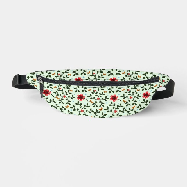 Whimsical Folk Floral Butterfly Pattern  Bum Bags (Front)